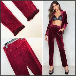 LEX Burgundy suede high rise fringe slacks